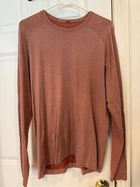 lululemon athletica Men's Long Sleeve Crew in Dusty Rose Stripes